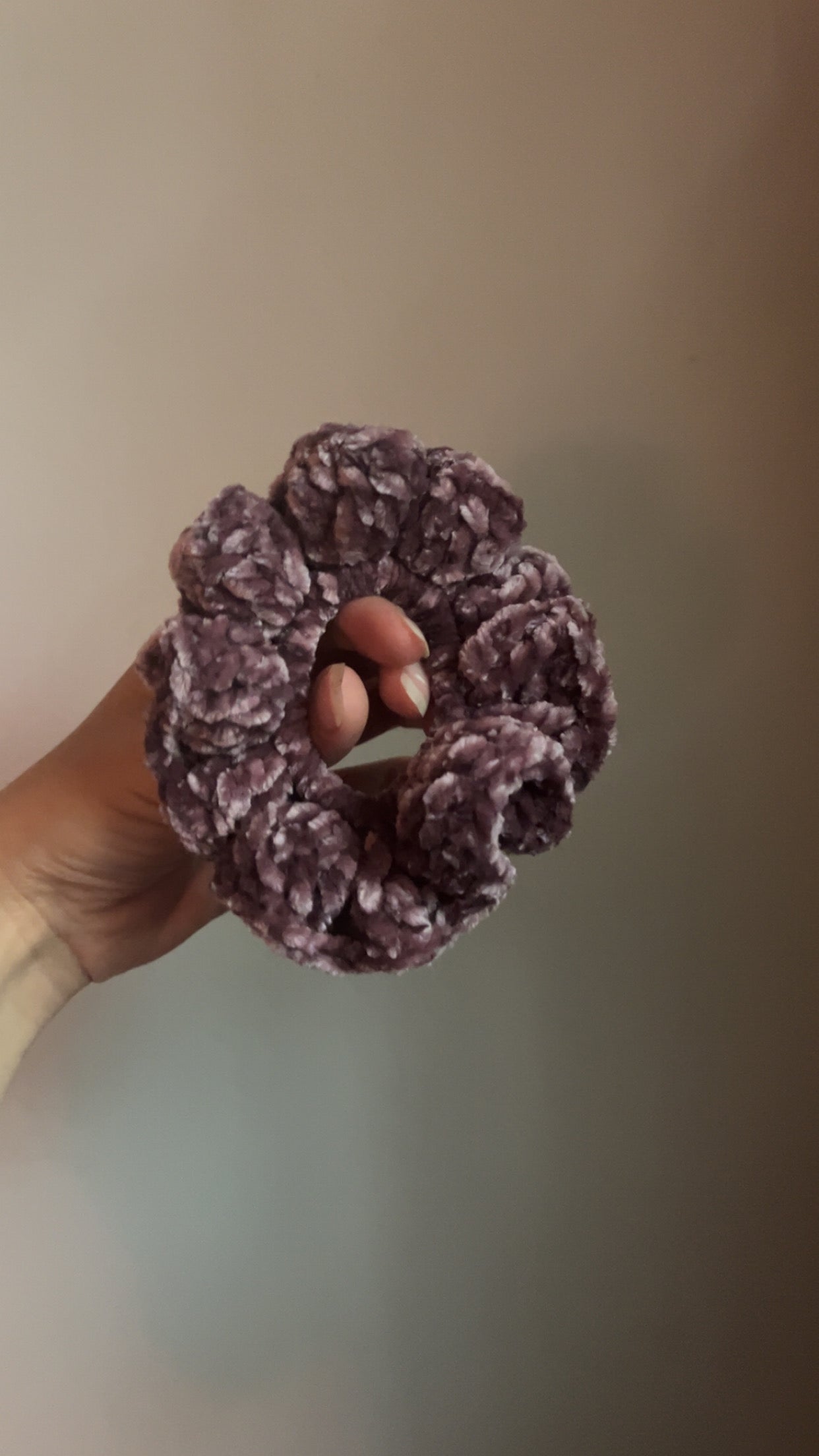 Handmade crochet velvet scrunchie