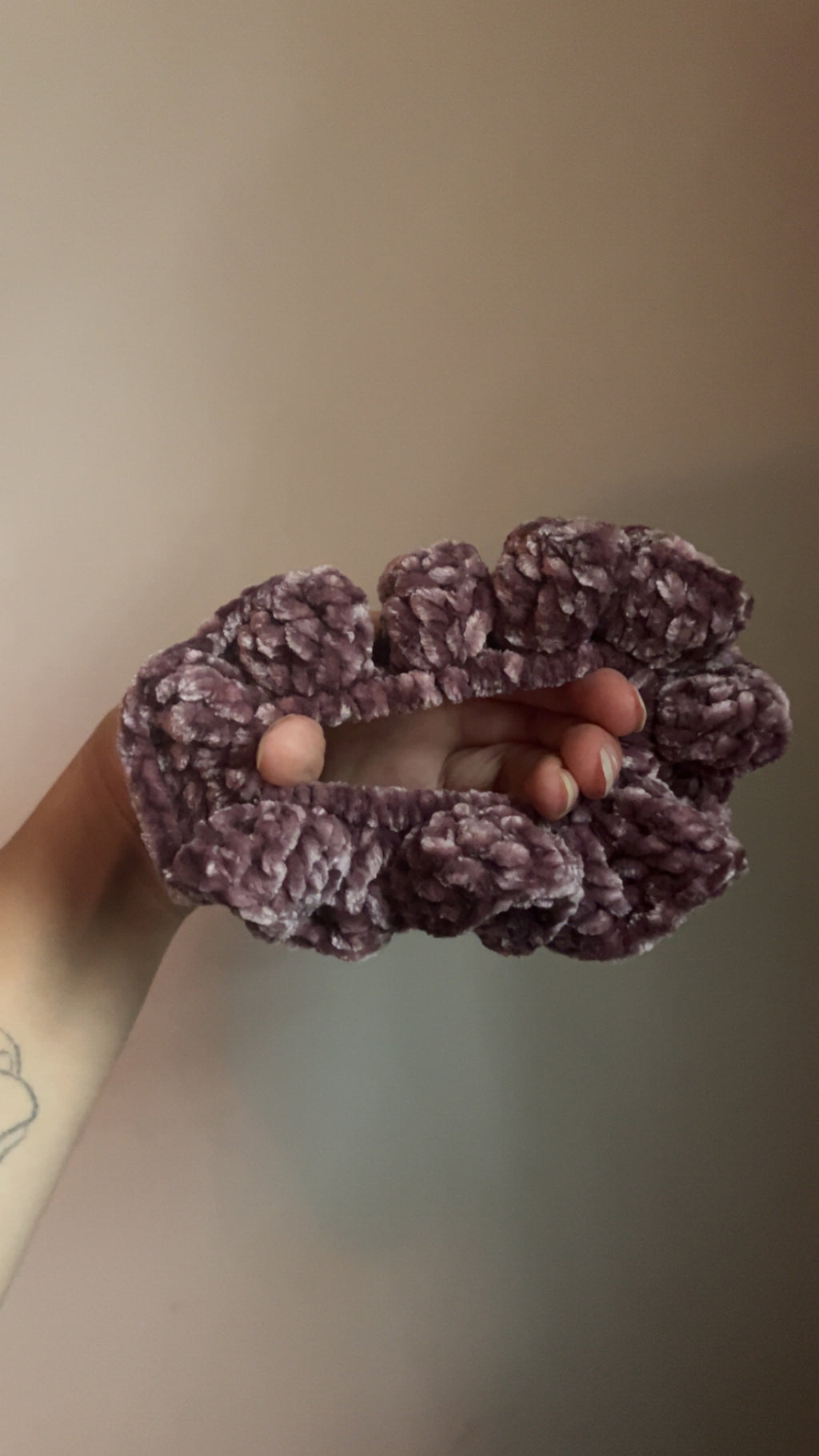 Handmade crochet velvet scrunchie