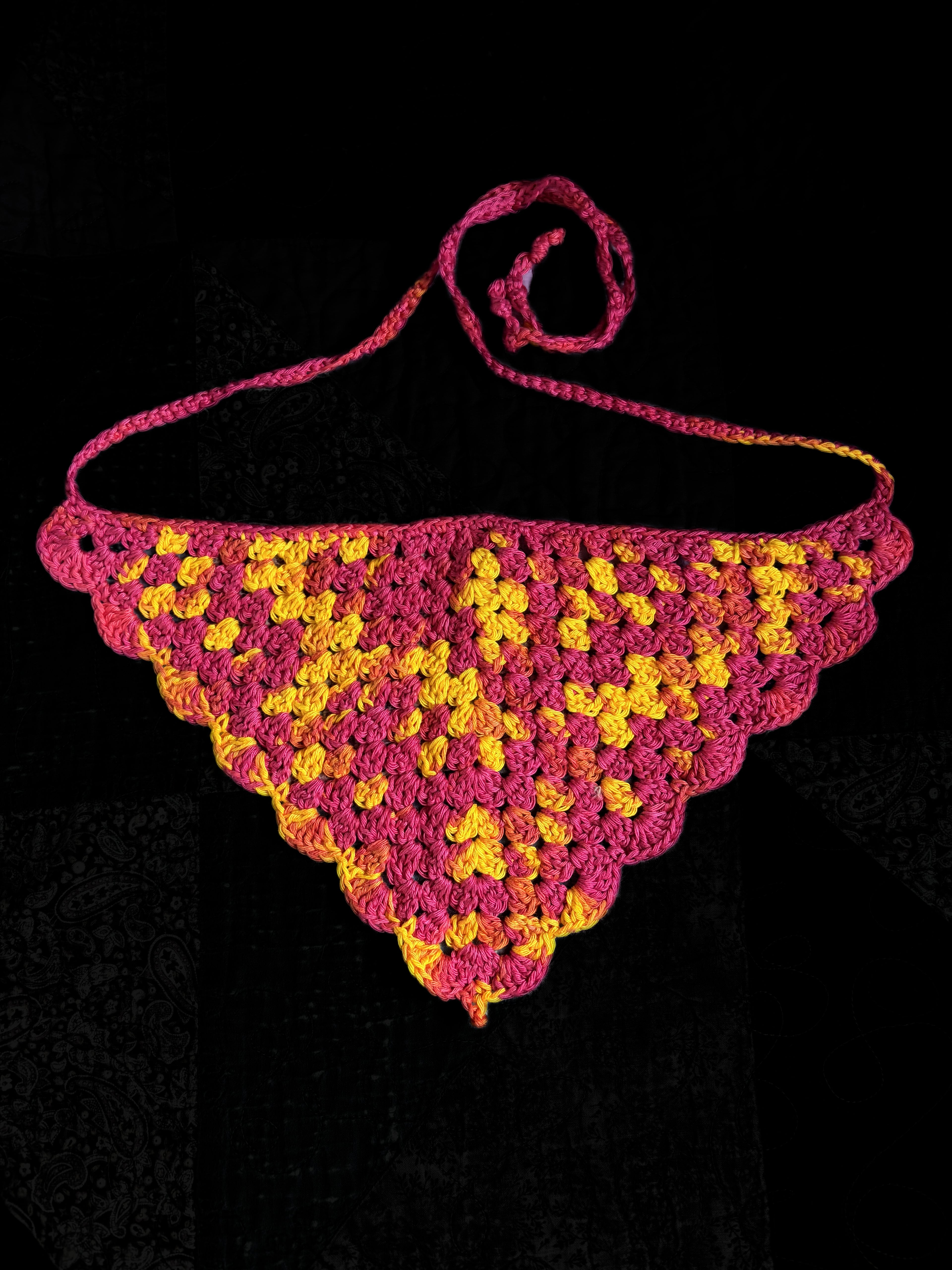 Crochet Pink and Yellow Bandana