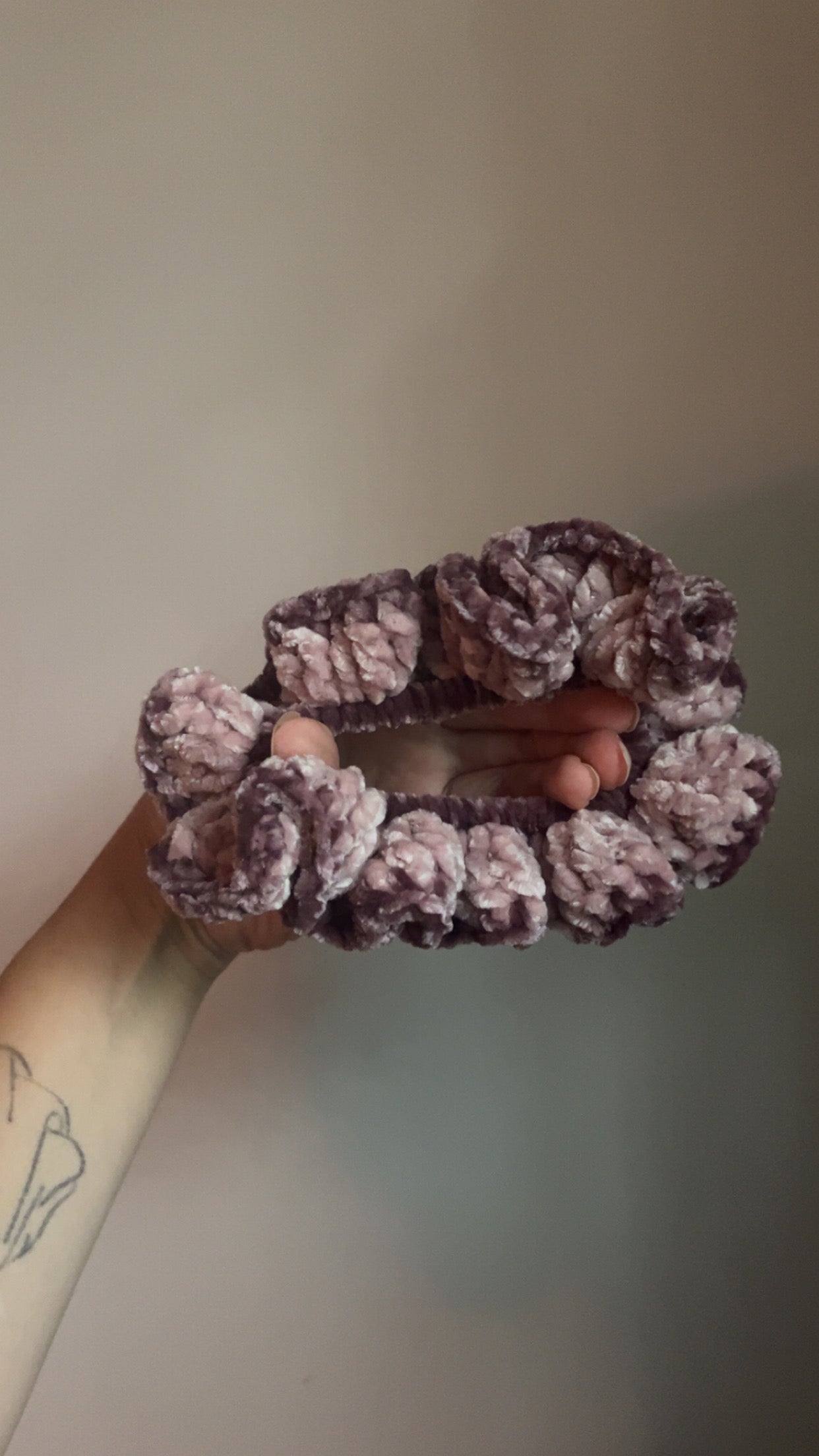 Handmade crochet velvet scrunchie