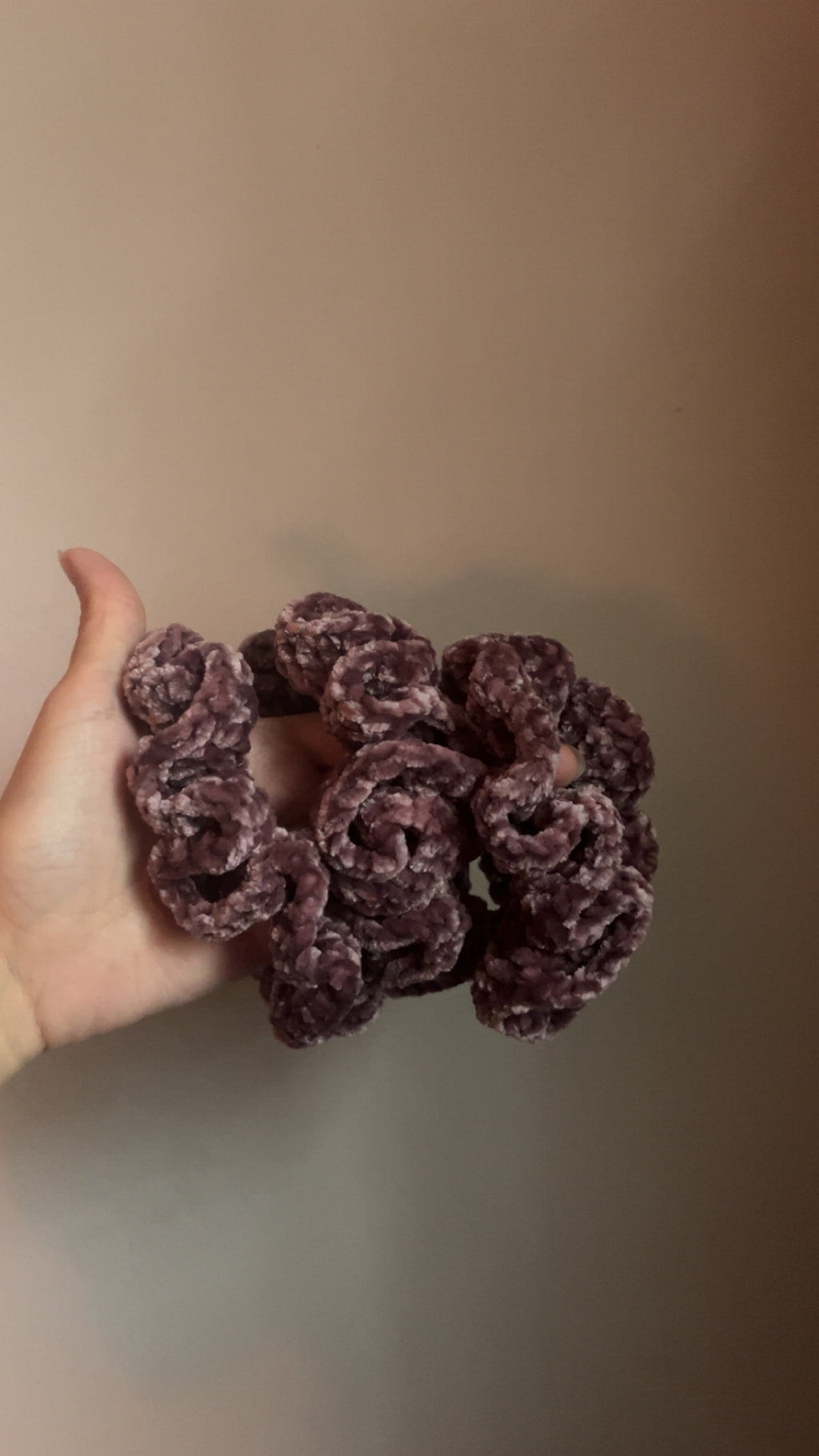 Handmade crochet velvet scrunchie
