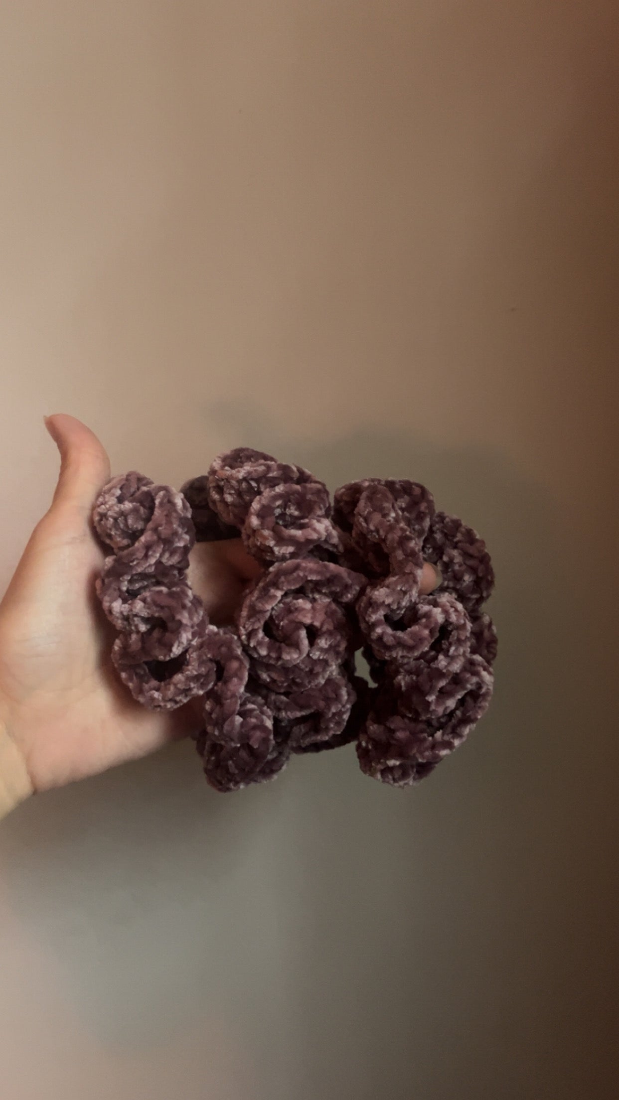 Handmade crochet velvet scrunchie