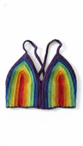 Handmade crochet rainbow croptop with purple straps