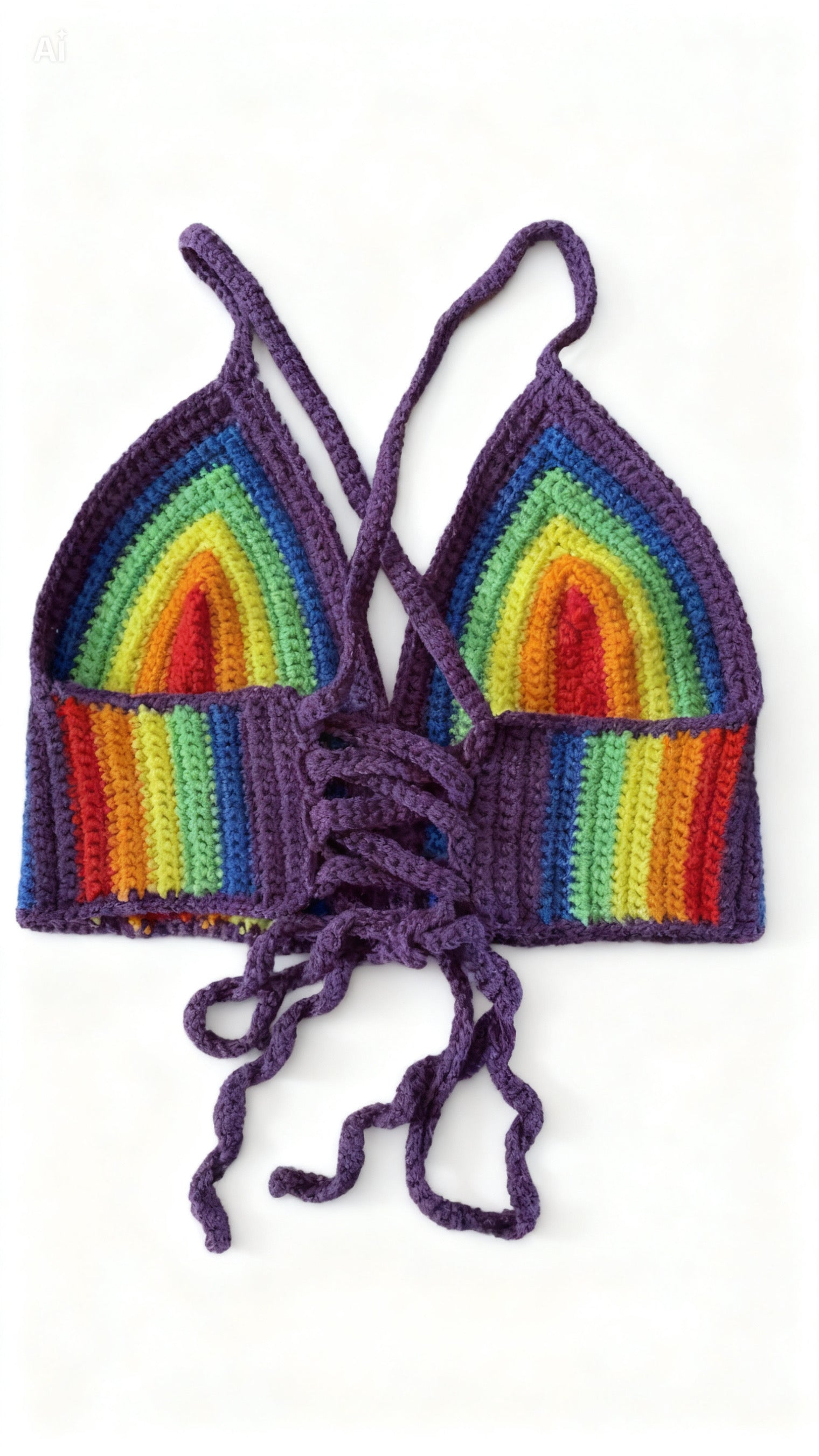 Handmade crochet rainbow croptop with purple straps