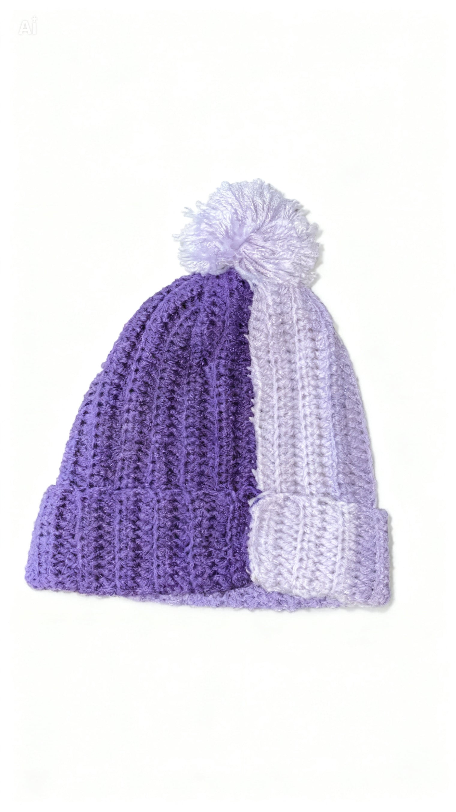 Handmade crochet purple ombré beanie with puffball