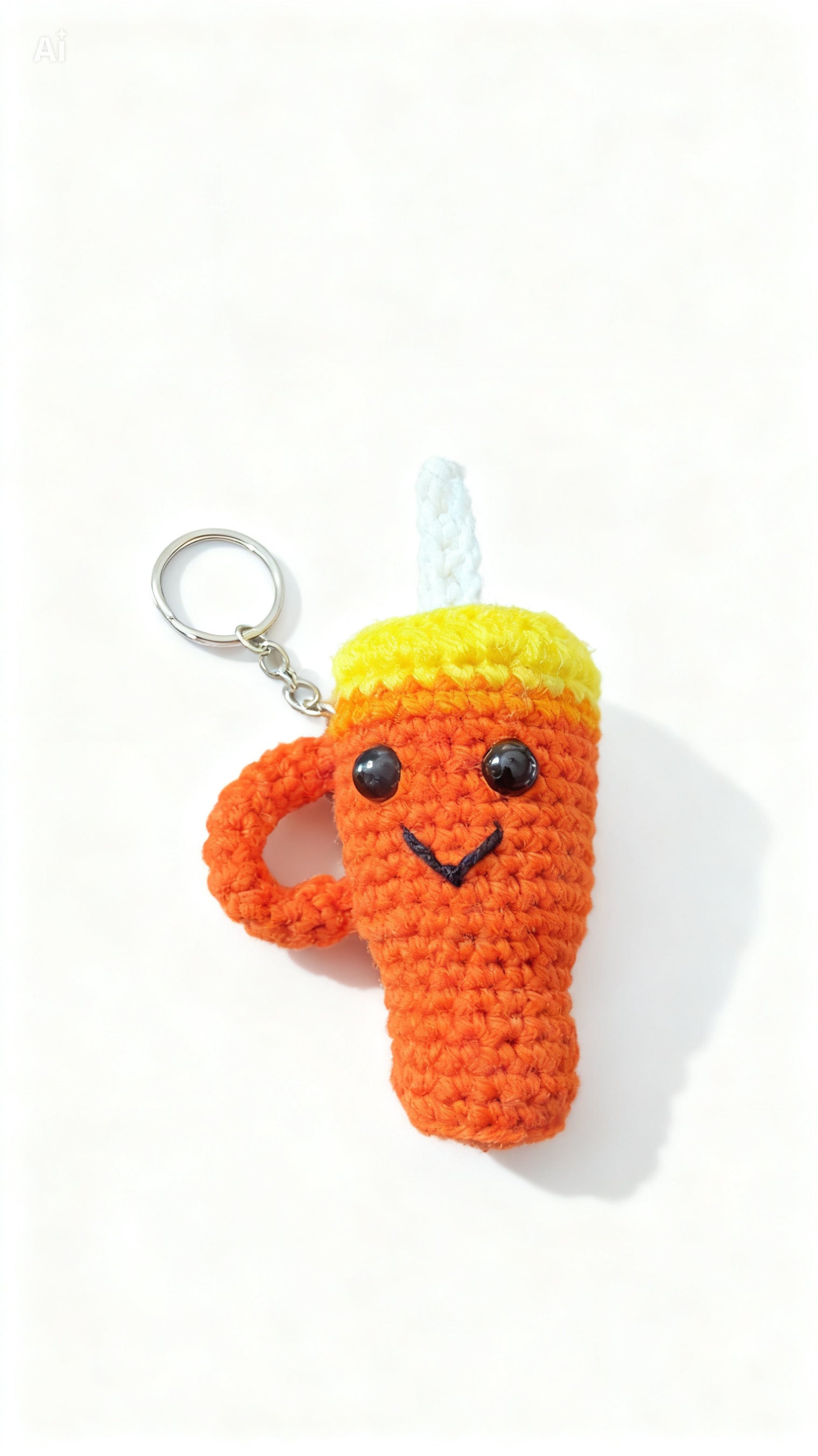 Handmade crochet orange cup with straw and handle keychain