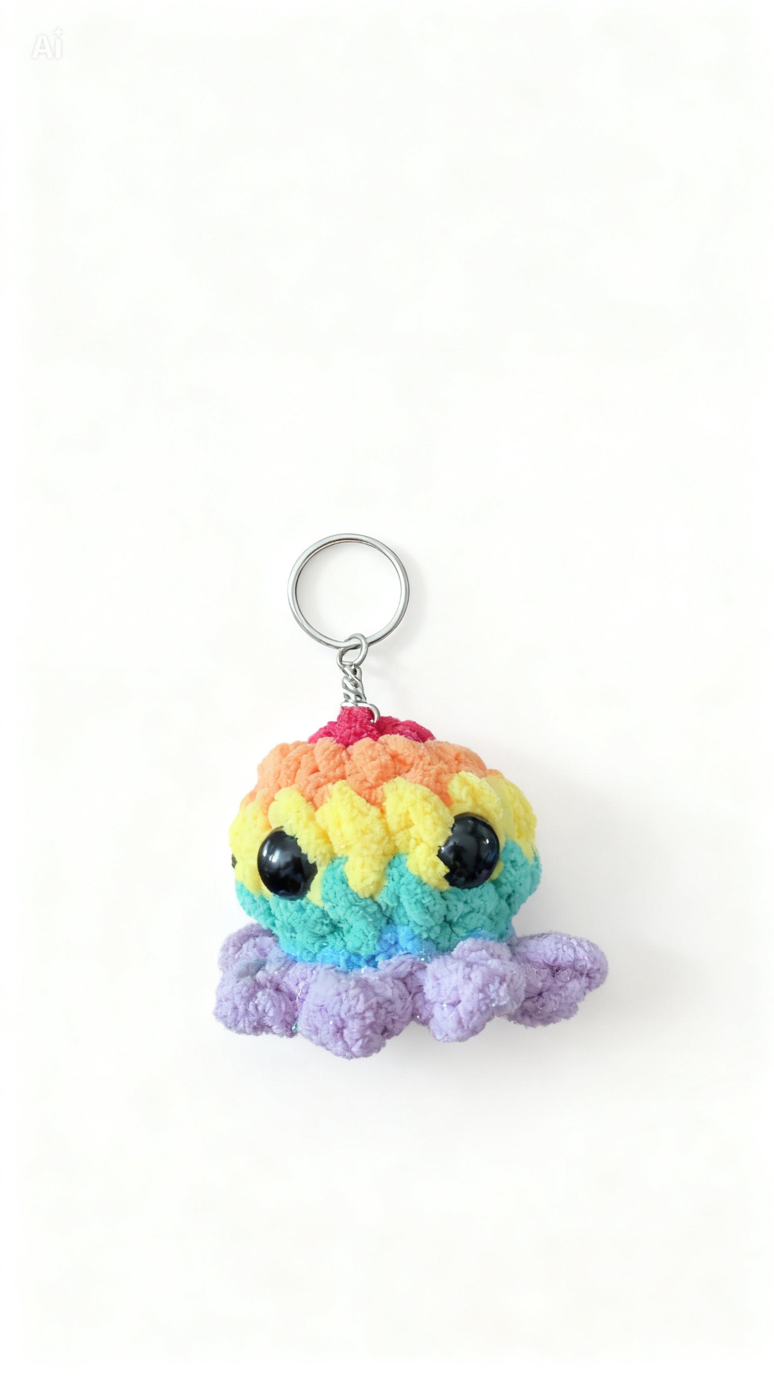 Handmade crochet rainbow octopus keychain