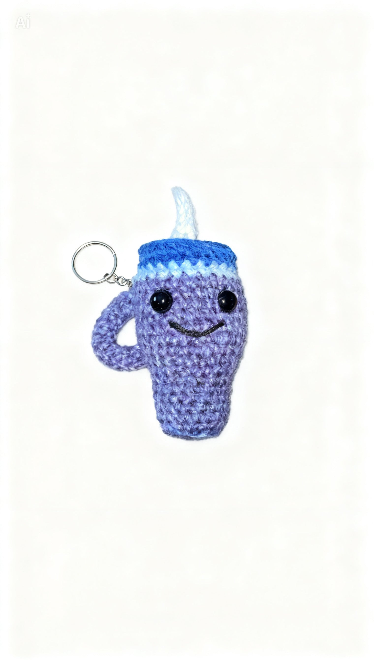 Handmade crochet blue cup keychain