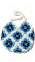 Handmade crochet blue and white granny square beach bag