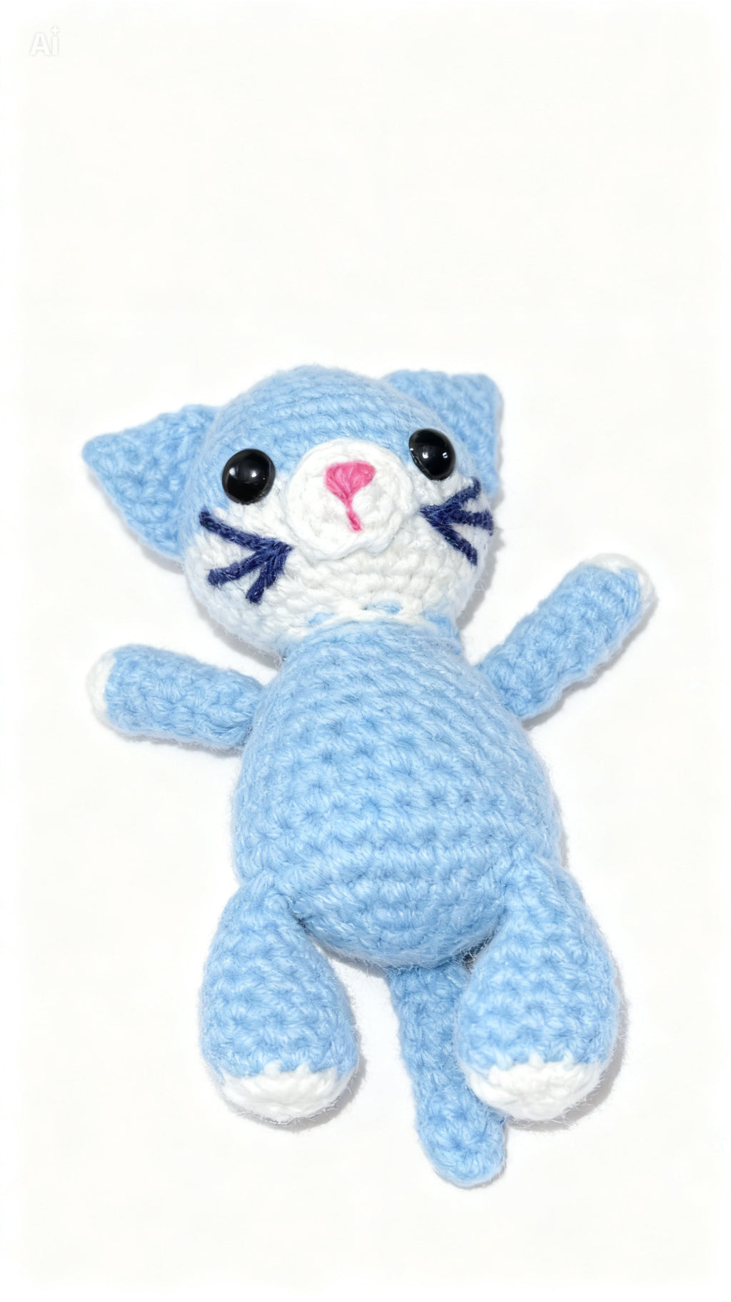 Handmade crochet small blue kitty stuffed animal