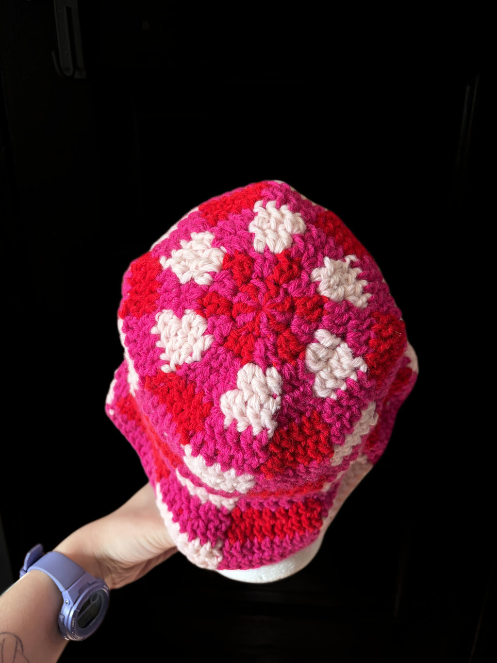 Crochet Pink Plaid Bucket Hat